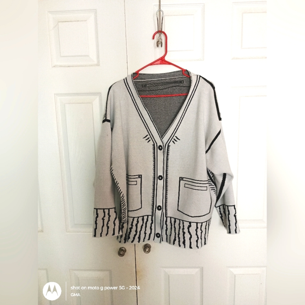 White cartoon inspired cardigan